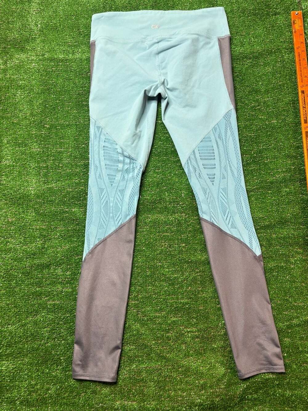Alo Yoga Blue Vitality Lace Gray Panel Yoga Leggings - Picture 3 of 9